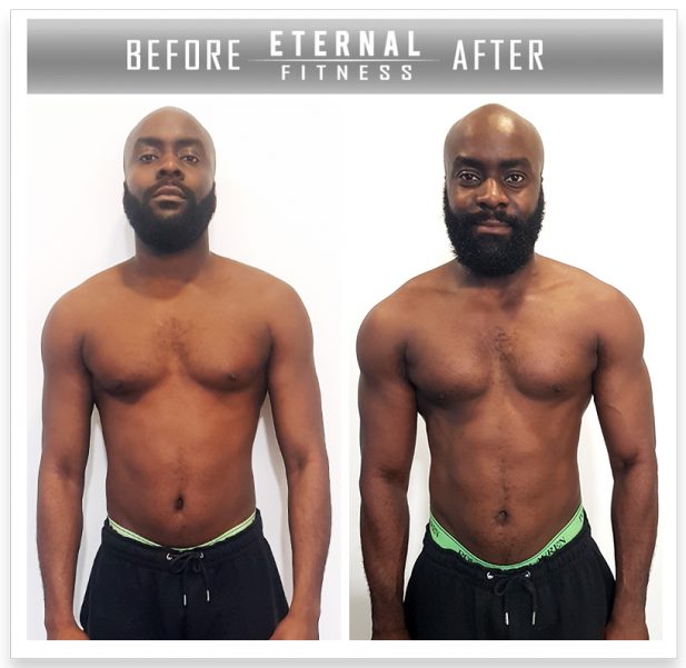 pic of a man before and after a 12 week body transformation